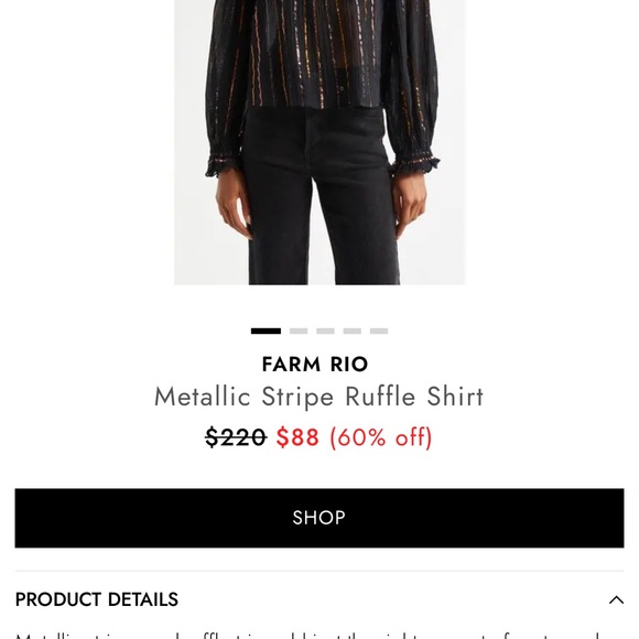 Farm Rio Metallic Stripe Ruffle Top - Picture 4 of 4